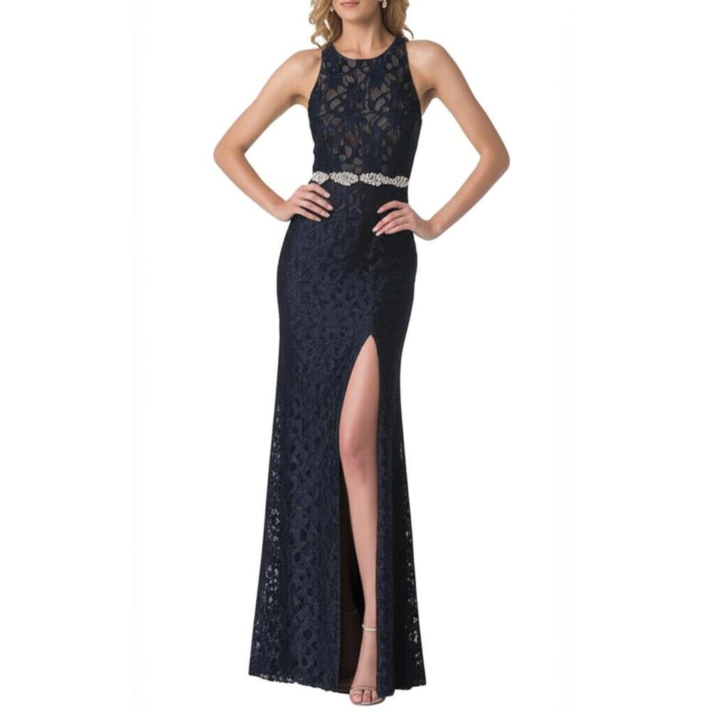 city triangles blue dress | Dresses | City Triangles 9 Dark Navy Halter Neck Slit Gown Prom Formal Elegant Y2k dress